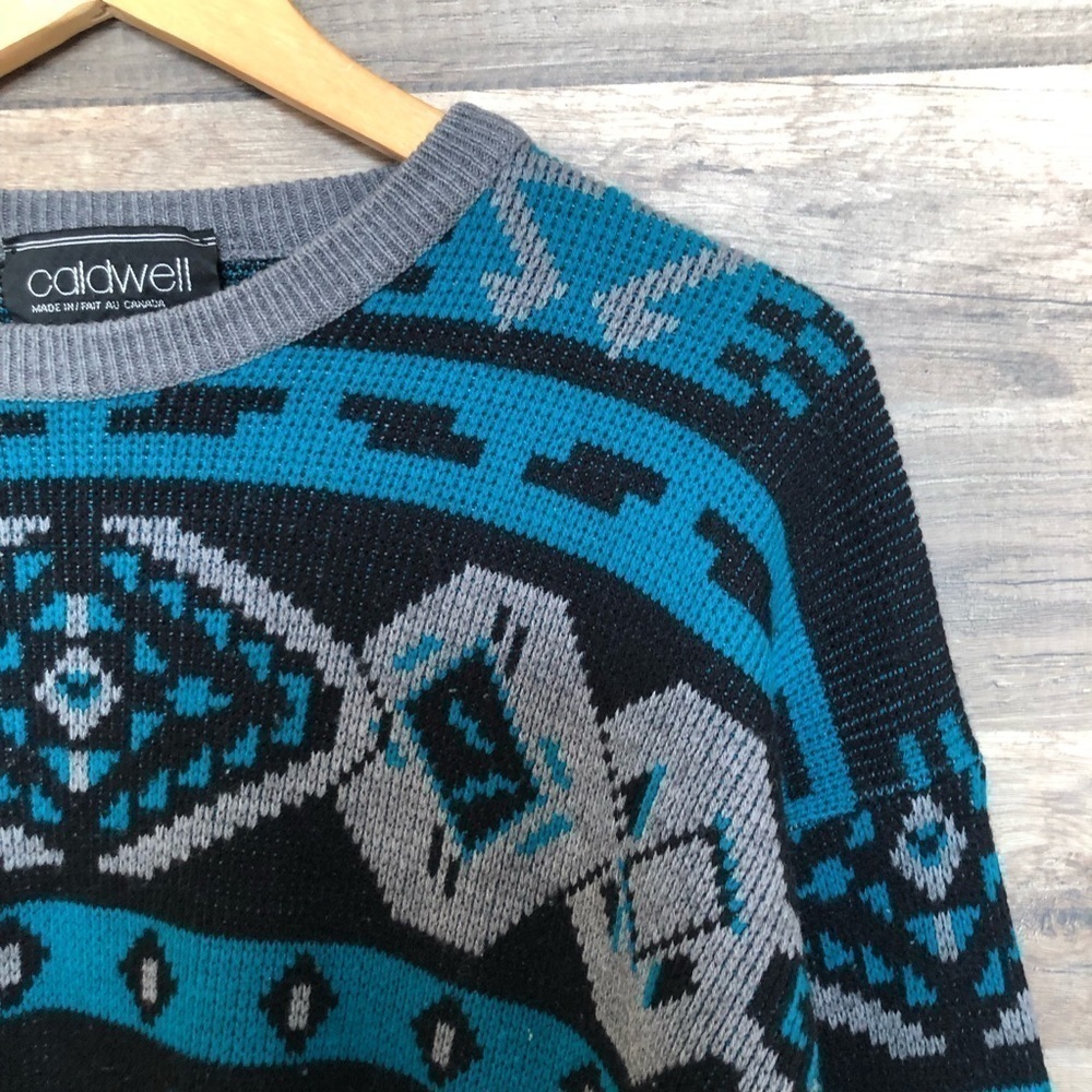 Vintage Wool Blend Southwestern Aztec Grandpa Crewneck Knit Sweater Medium - Picture 4 of 10